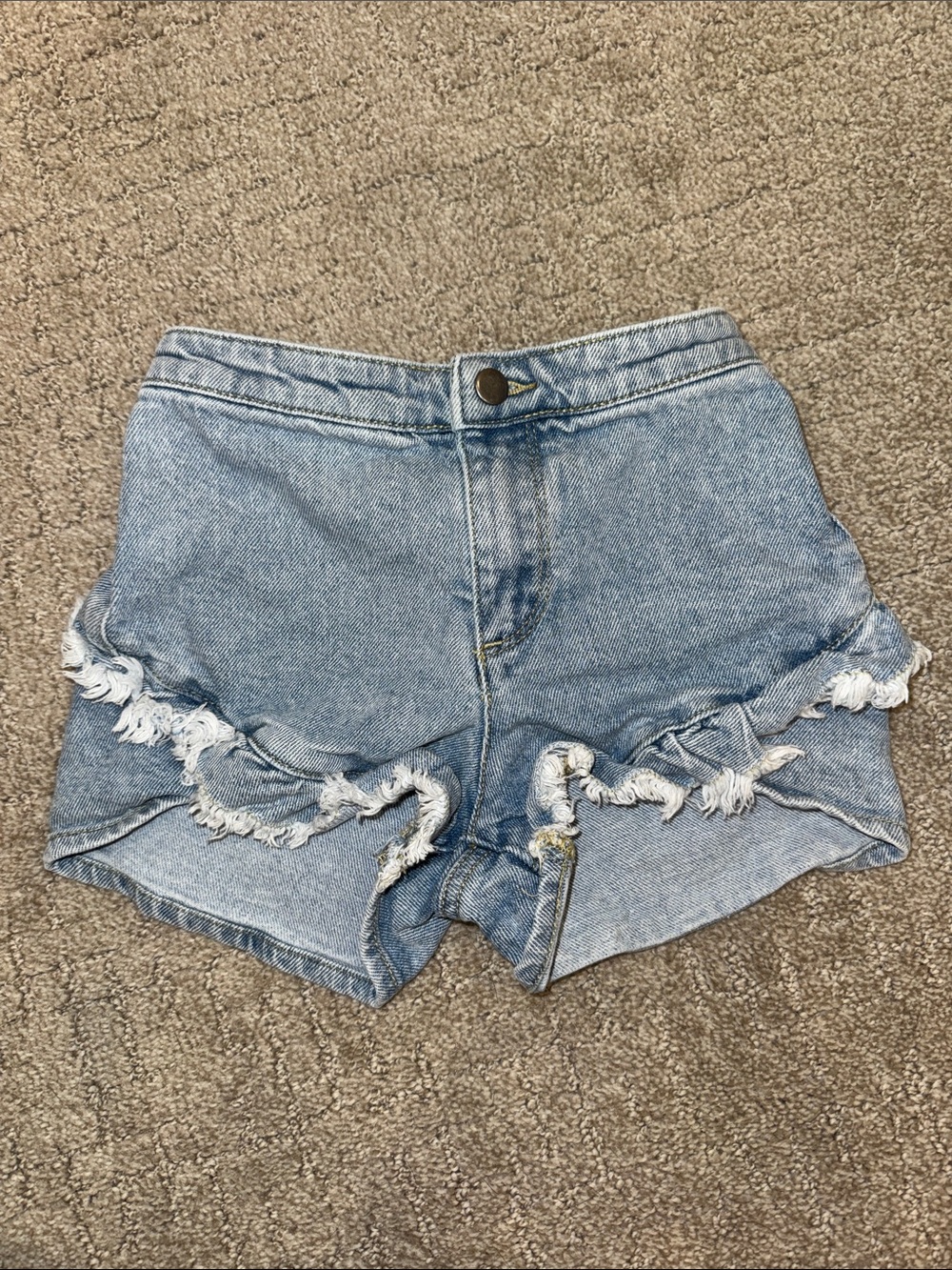 Light Blue Denim Frayed Girls Shorts
